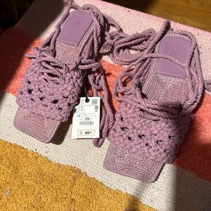 Zara Lace up crocheted  Purple Sandals with Sleek Design